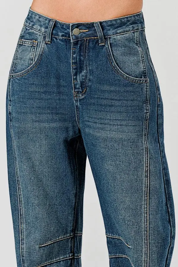 Relaxed Mid Rise Barrel Denim Pants