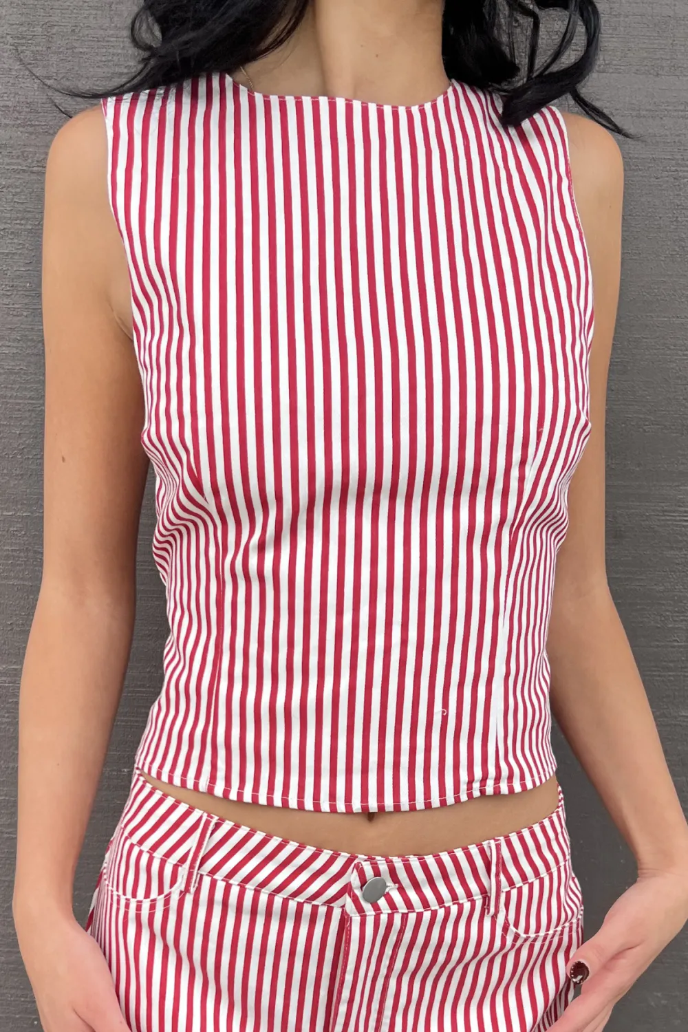 Sleeveless Tie Striped Top