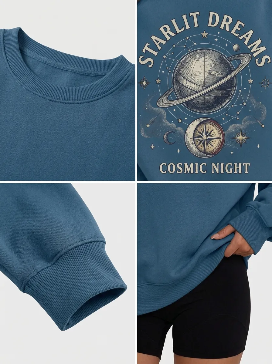 Women's Space Lover Starlit Dreams Planet Compass Printed T-shirt
