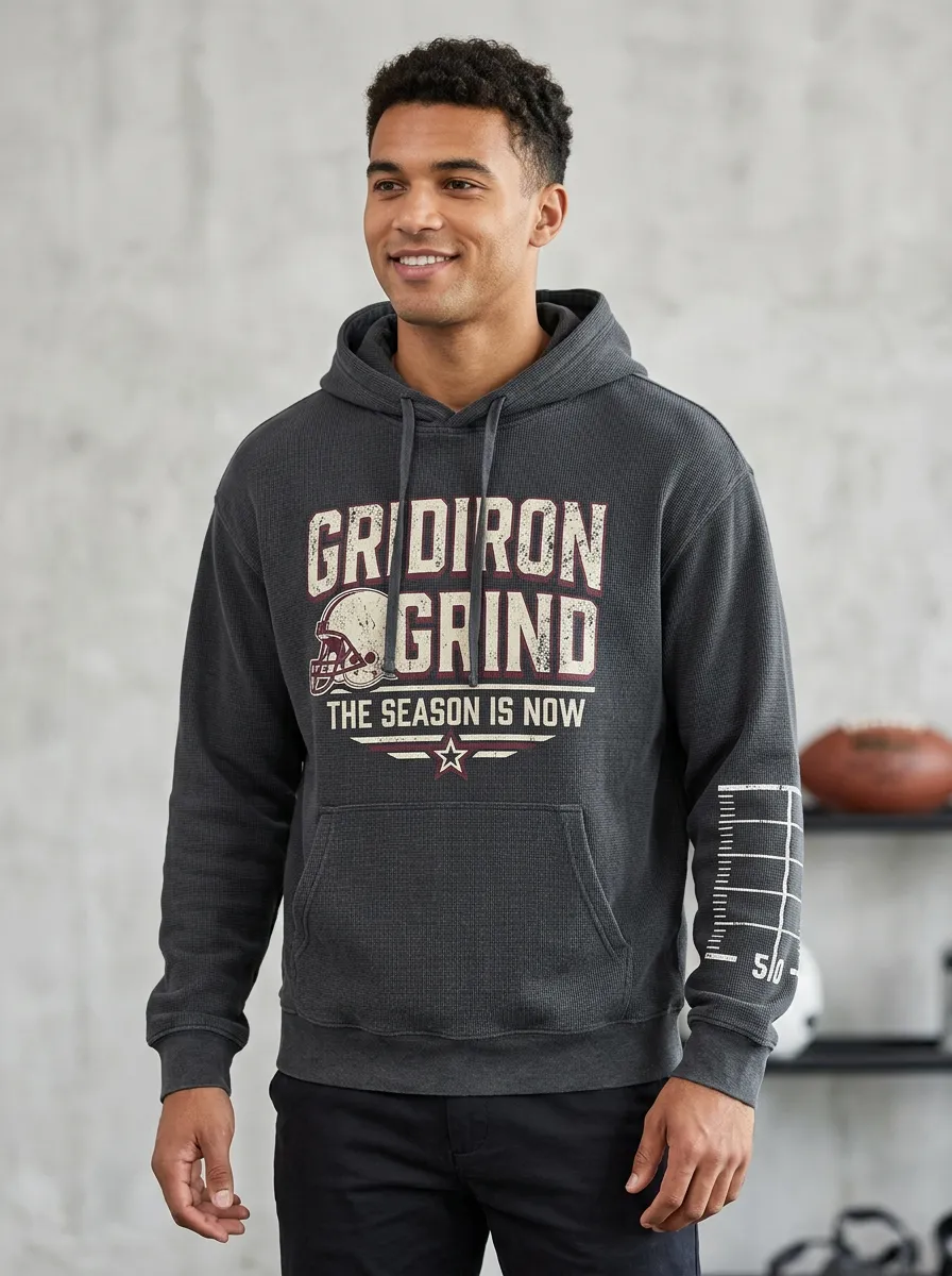Men's Football Gridiron Grind Helmet Printed Waffle Hoodie
