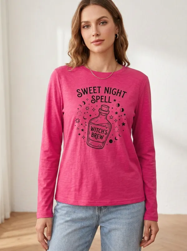 Witch Potion Halloween Cotton Linen Long Sleeve Top
