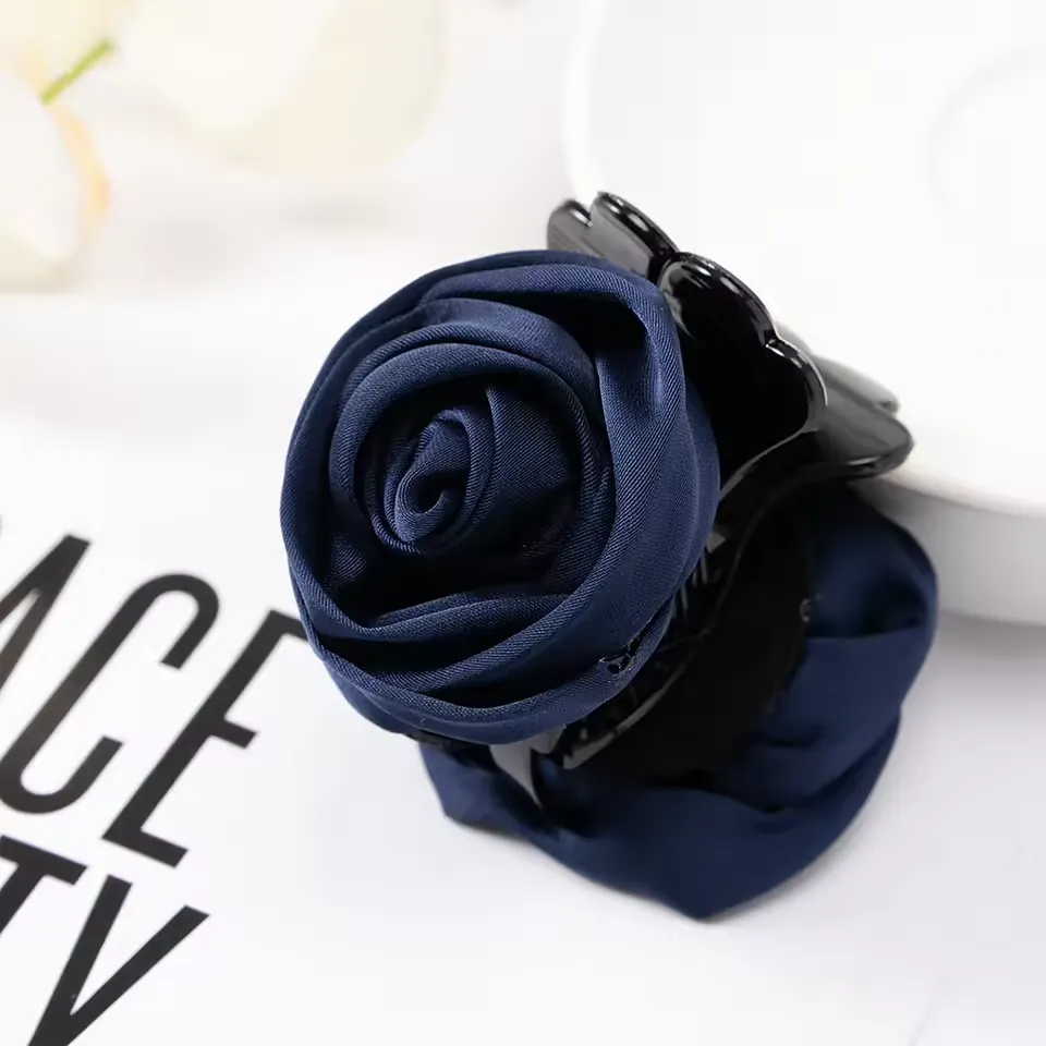 Rose Flower Hair Claw Clip with Soft Fabric