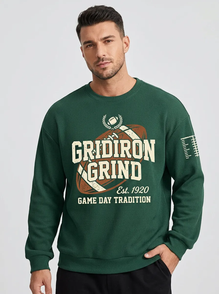 Men's American Football Gridiron Grind Printed Waffle Sweatshirt