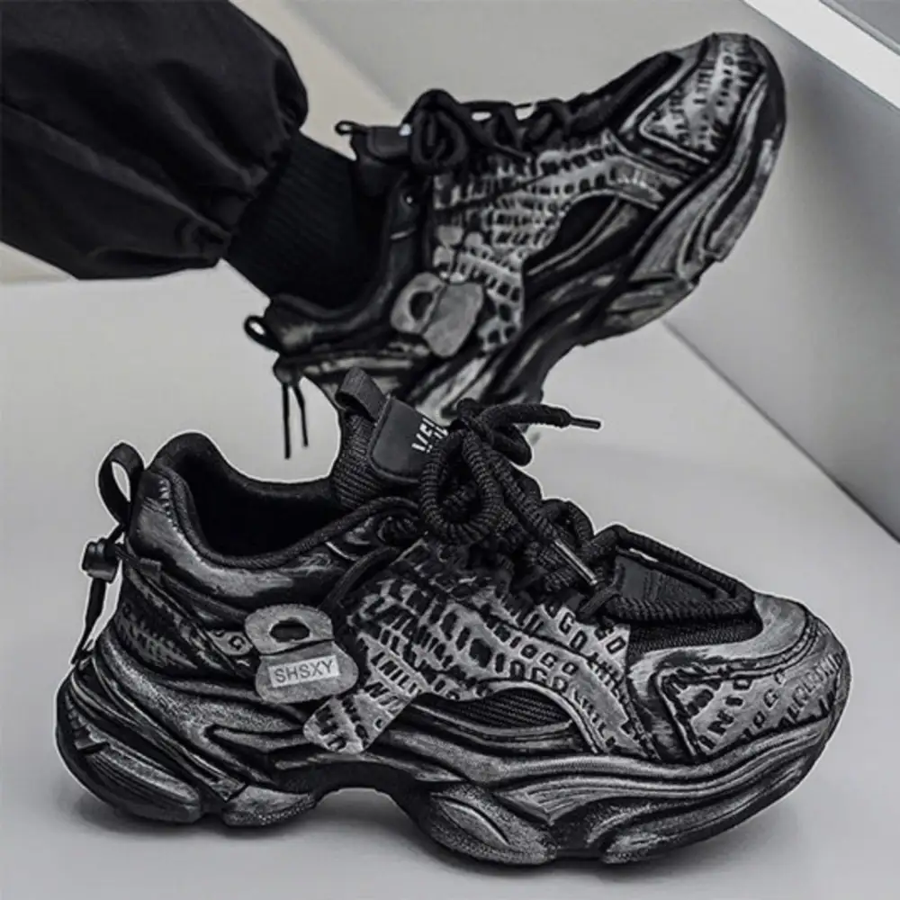 Letter Print Zipper Detail Chunky Lace Up Sneakers