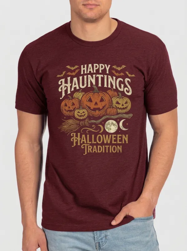 Men's Halloween Pumpkin Moon Bat Printed T-shirt