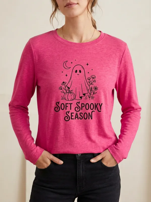 Ghost Pumpkin Halloween Cotton Linen Long Sleeve Top