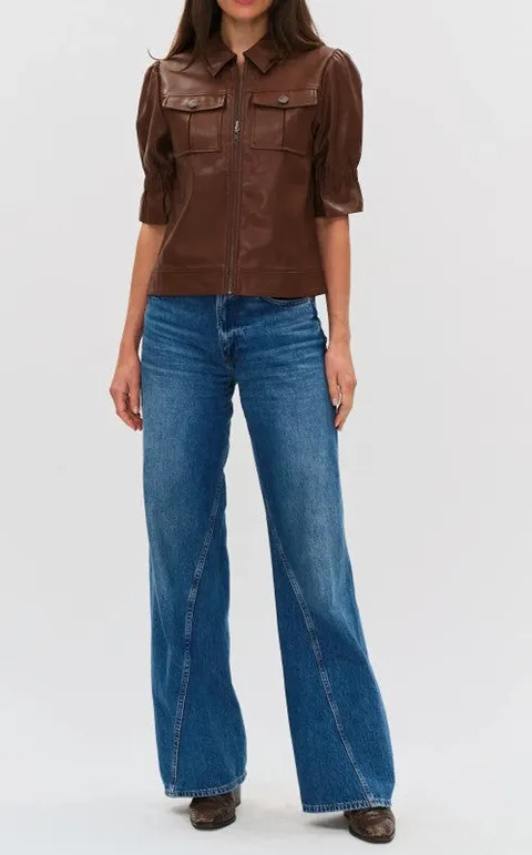 Brown Faux Leather Utility Jacket