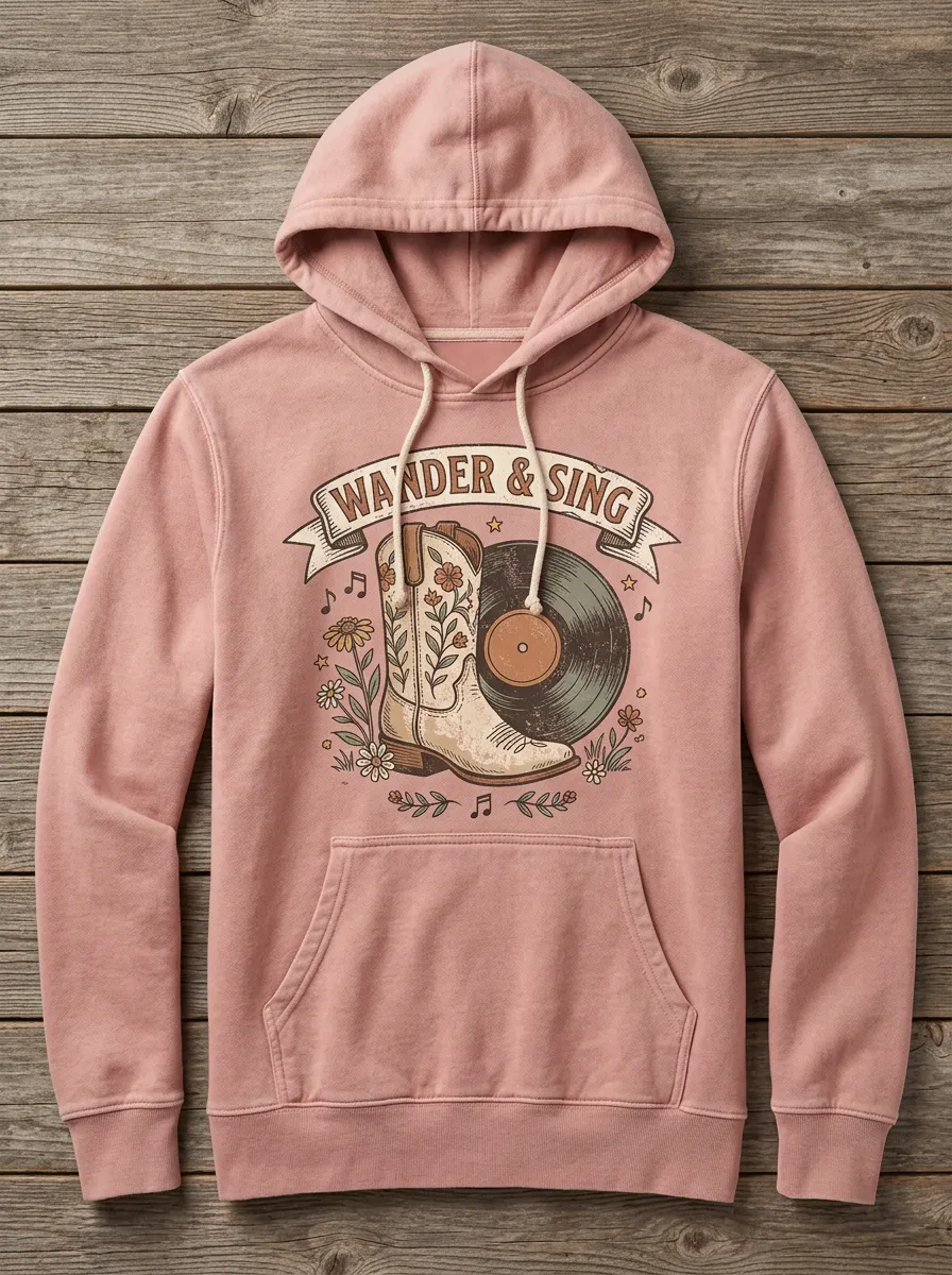 Nashville-Inspired Cowboy Cowboy-Boot Country Music Graphic Hoodie