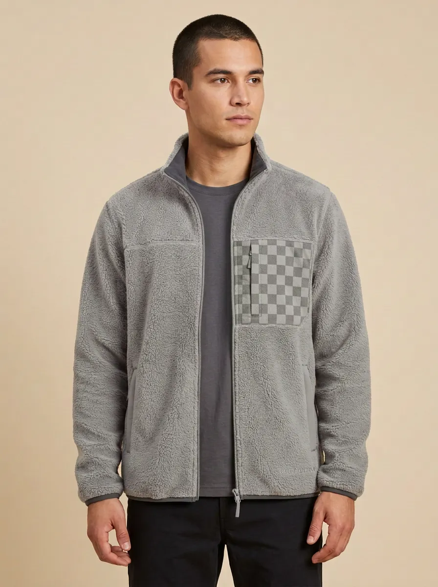 Checkered Pocket Fleece Jacket