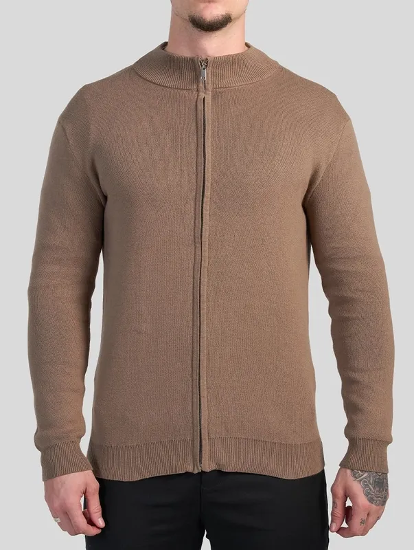 Brown Zip Front Sweater