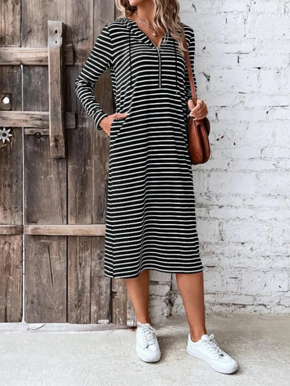 Zip Front Striped Dress