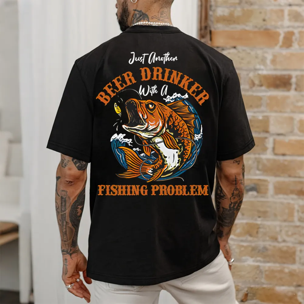 Humorous Fishing Themed Back Print T-Shirt