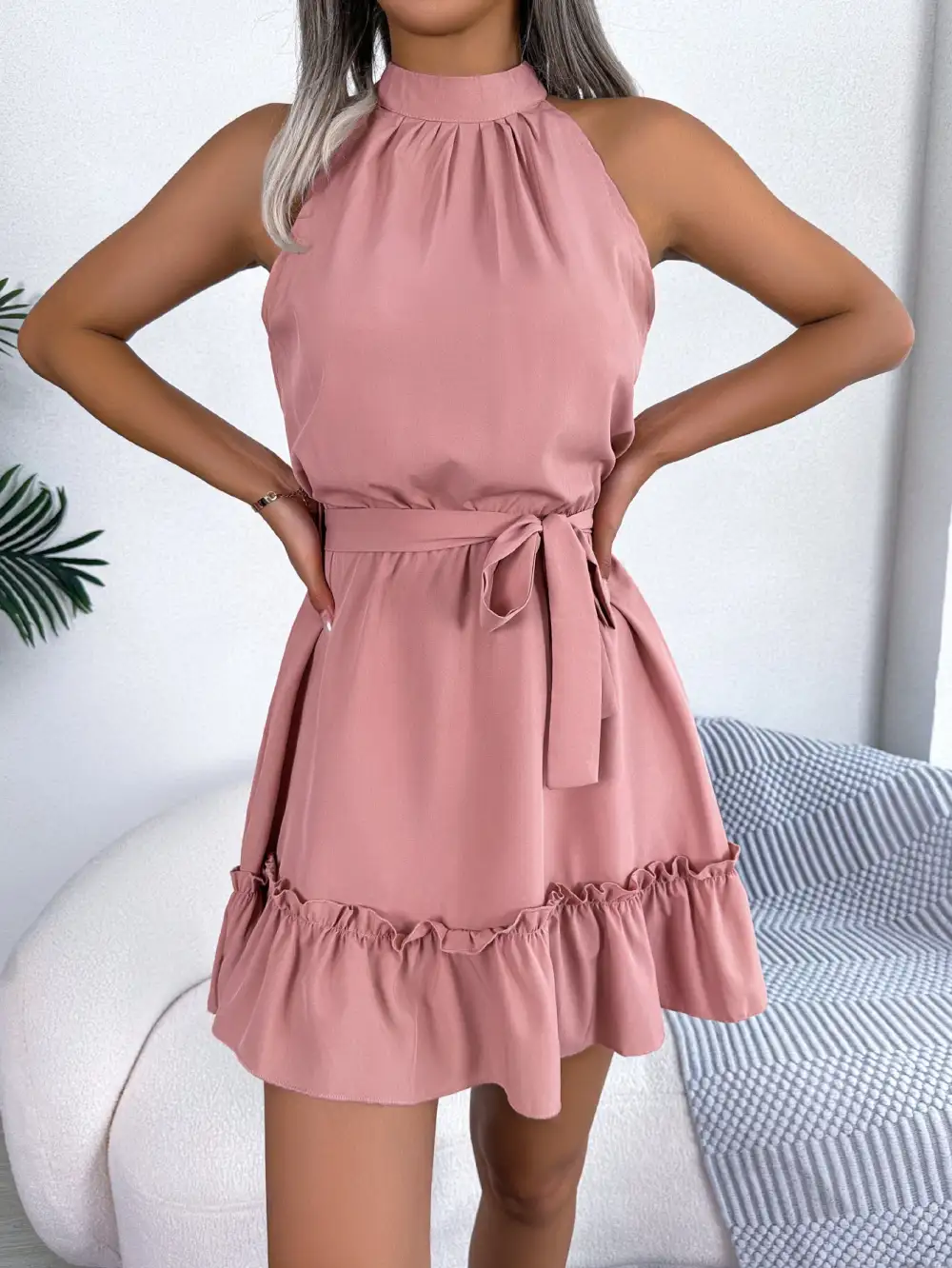 Halter A Line Ruffle Casual Dress