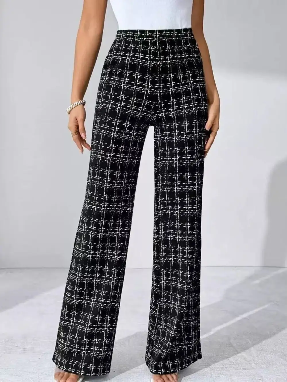 Plaid Wide Leg Casual Pants