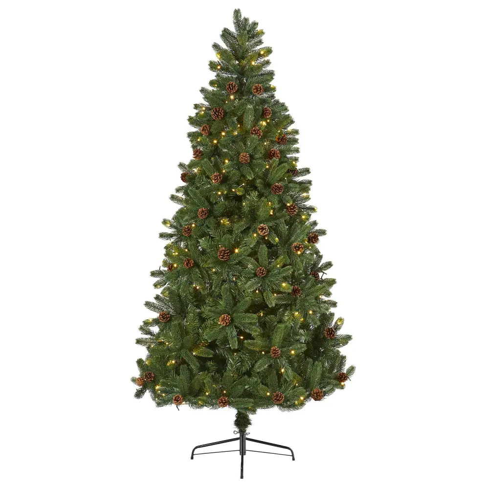 Rocky Mountain Spruce Artificial Christmas Tree with Pinecones and Clear LED Lights Decor Display