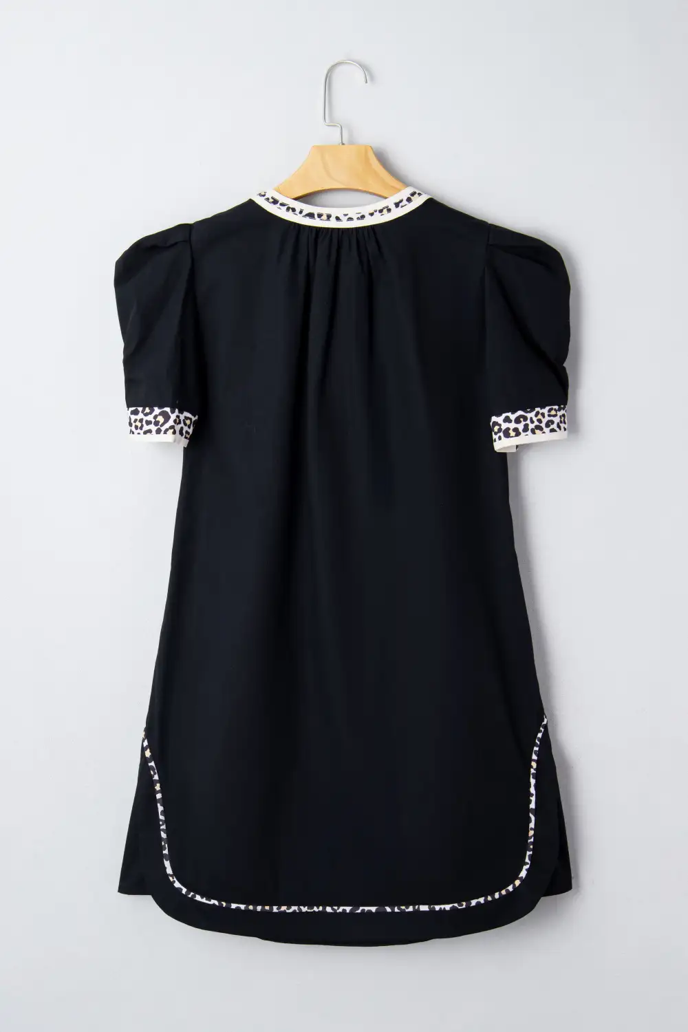 Finish Animal Print Split Neck Puff Sleeve Mini Dress