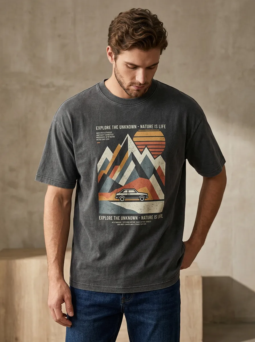 Men's Retro Car Mountain Graphic T-Shirt