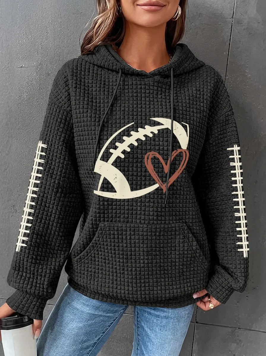 Women's Retro Gridiron Heart Graphic Waffle Hoodie