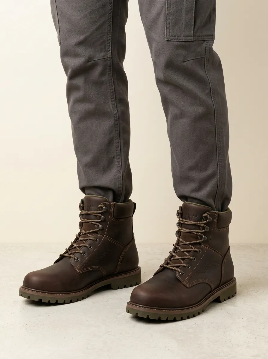 Unisex Outdoor Adventure Leather Print Work Boots