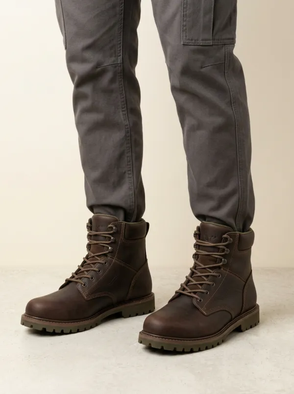 Unisex Outdoor Adventure Leather Print Work Boots