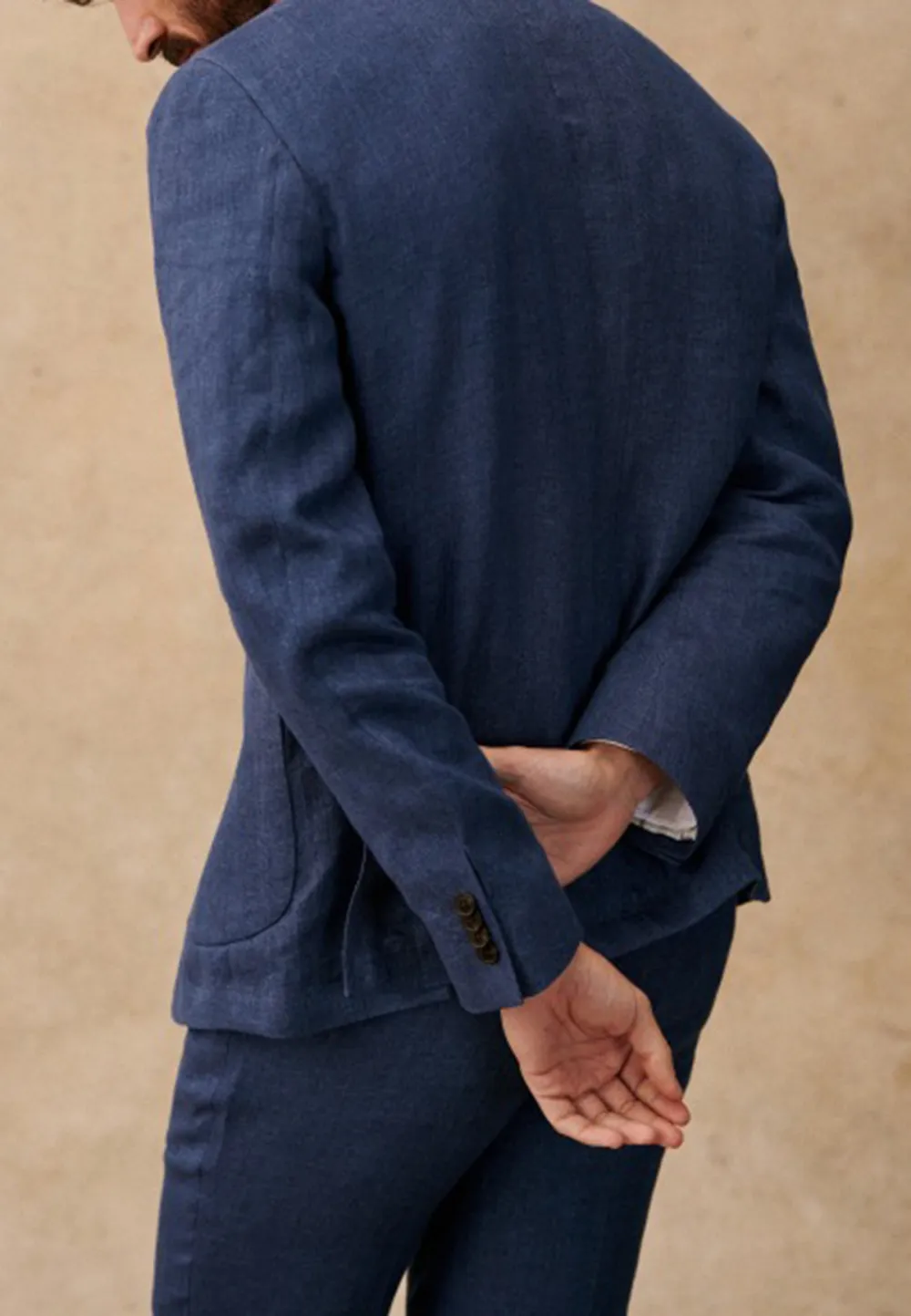 Blue Herringbone Tailored Suit Blazer Jacket