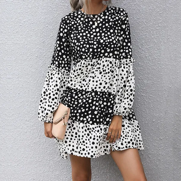 Women's Long-Sleeve Lace Polka-Dot Maxi Dress