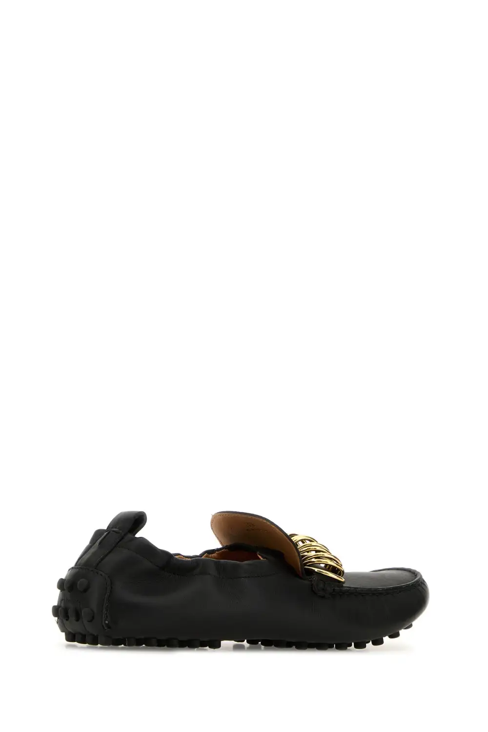 Pebbled Leather Metal Vamp Loafers