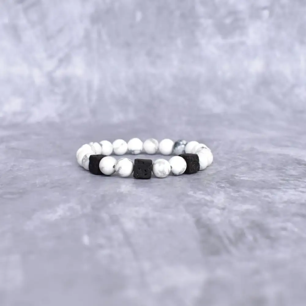Cube-Bead Lava Howlite Bead Bracelet