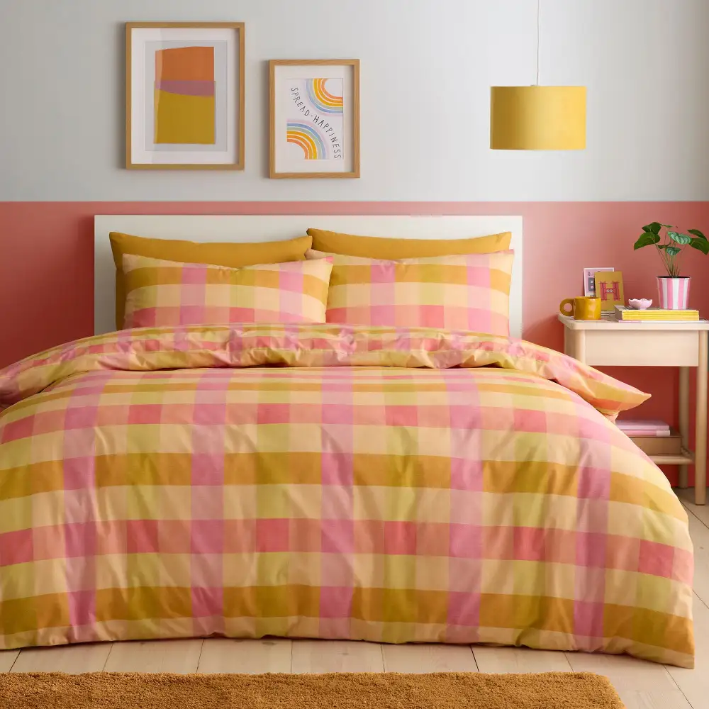 Reversible Check Polycotton Duvet Cover Set
