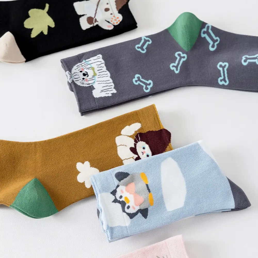 Playful Animal Character Crew Socks