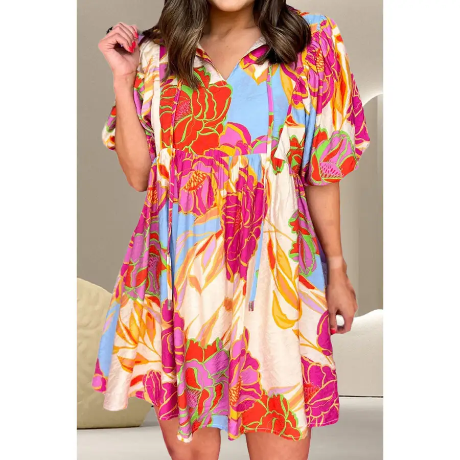 Soft Everyday Tie Neck Half Sleeve Mini Dress