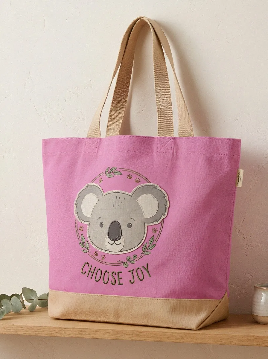 Koala Lover Choose Joy Floral Printed Tote Bag