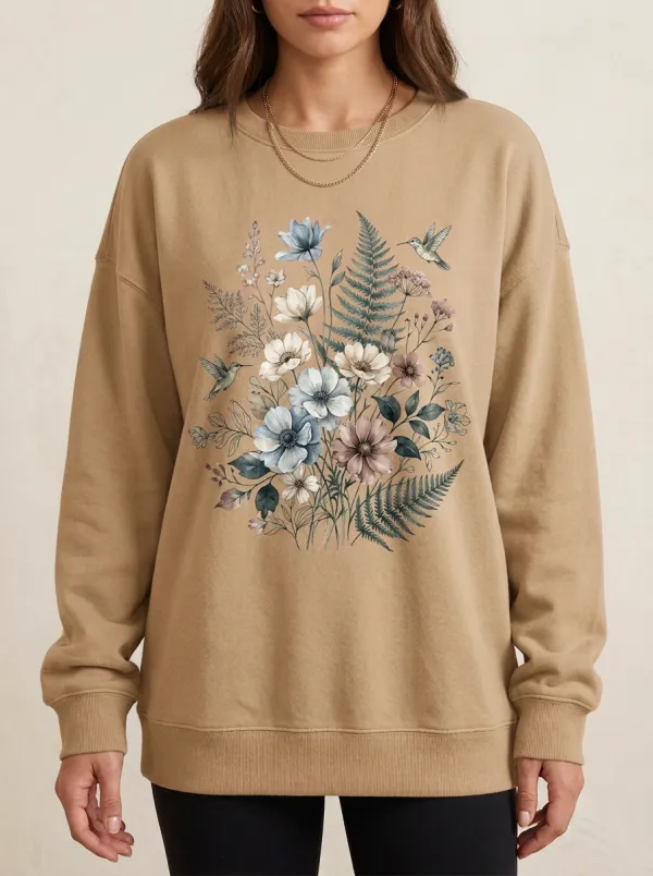 Nature Lover Hummingbird Floral Bouquet Sweatshirt