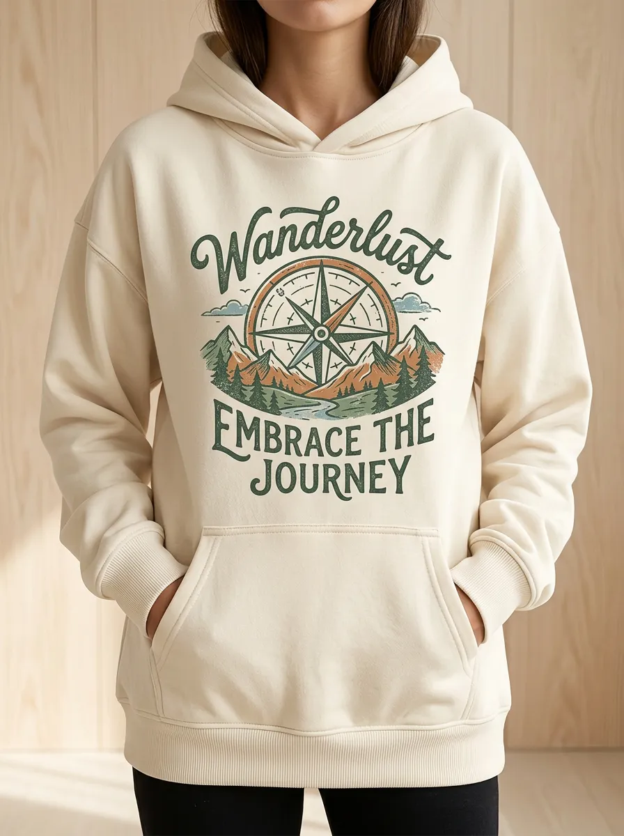Wanderlust Travel Compass Mountain Hoodie