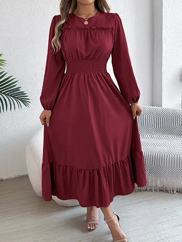 Elasticated Pleated Neck Maxi Dress