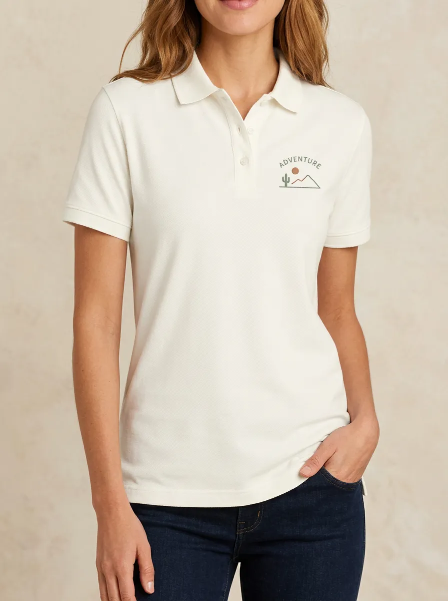 Women's Adventure Desert Cactus Mountain Printed Polo Shirt