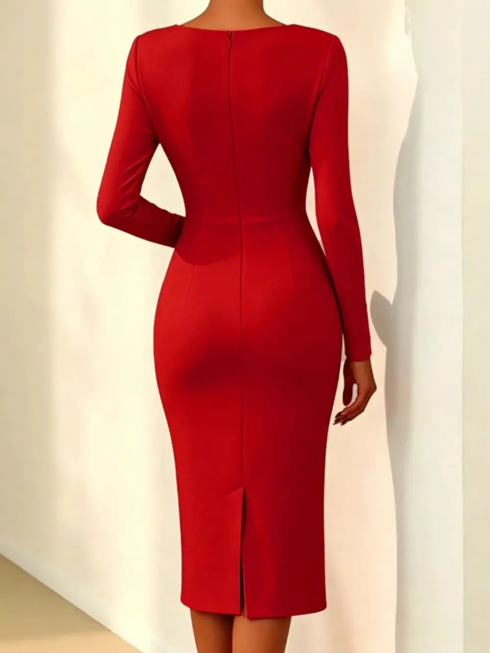 Rose Embellished Asymmetrical Neck Midi Dress