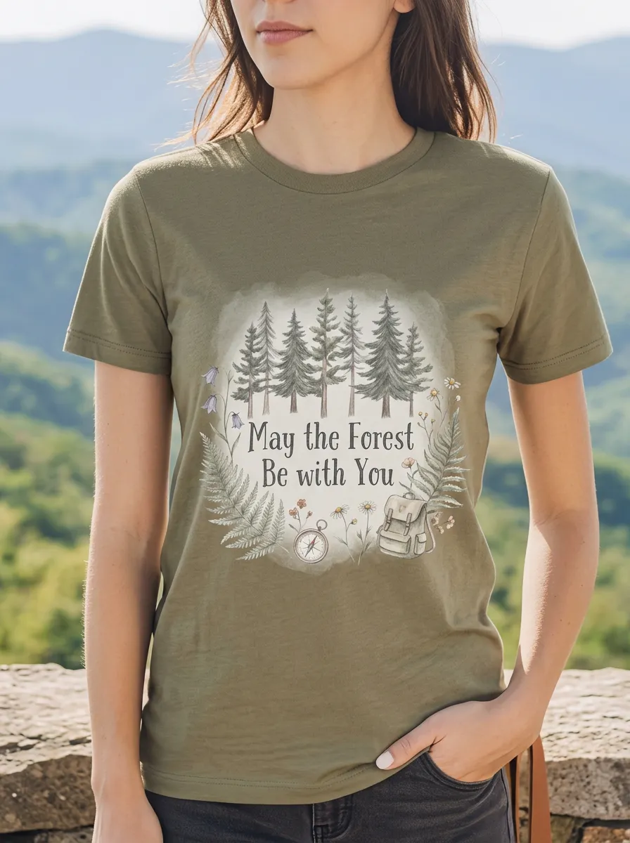 Women's Nature Lover Forest Compass Backpack Printed T-shirt