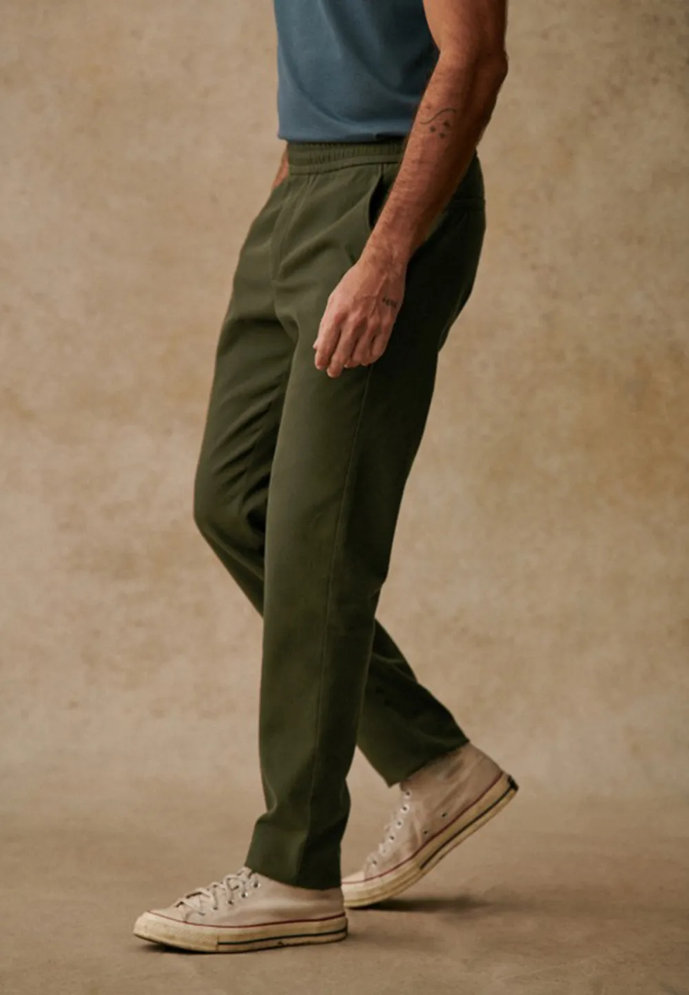 Olive Green Cotton Linen Blend Casual Trousers