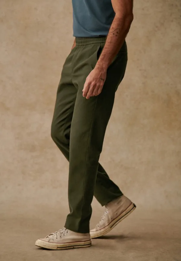 Olive Green Cotton Linen Blend Casual Trousers