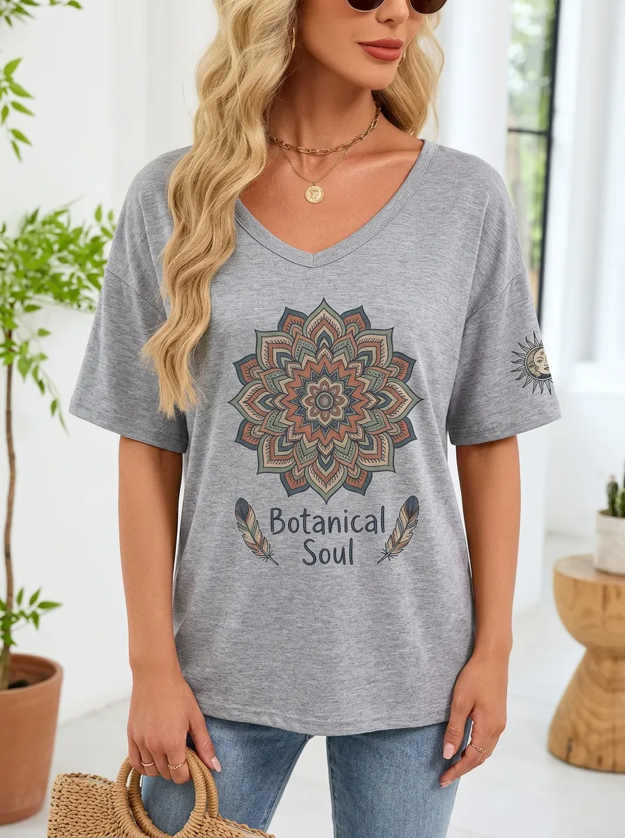 Botanical Soul Mandala T-Shirt Modern