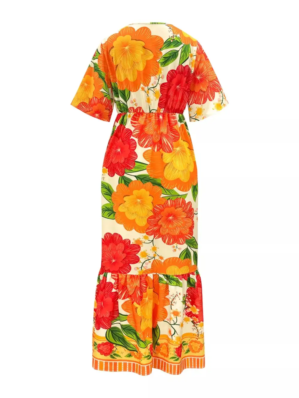 Relaxed Floral Print V Neck Maxi Dress