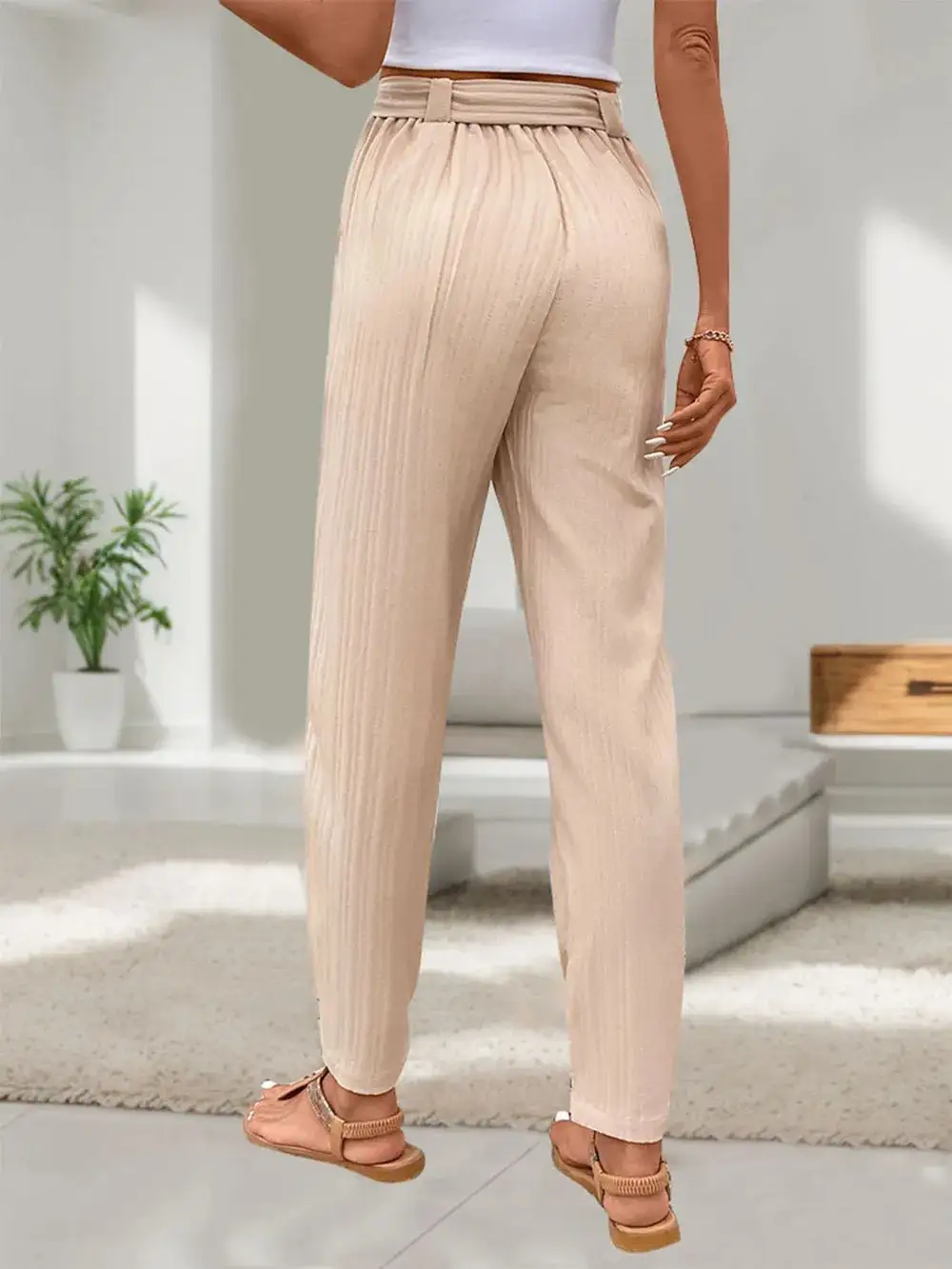 High Waist Tie Waist Pocketed Everyday Pants