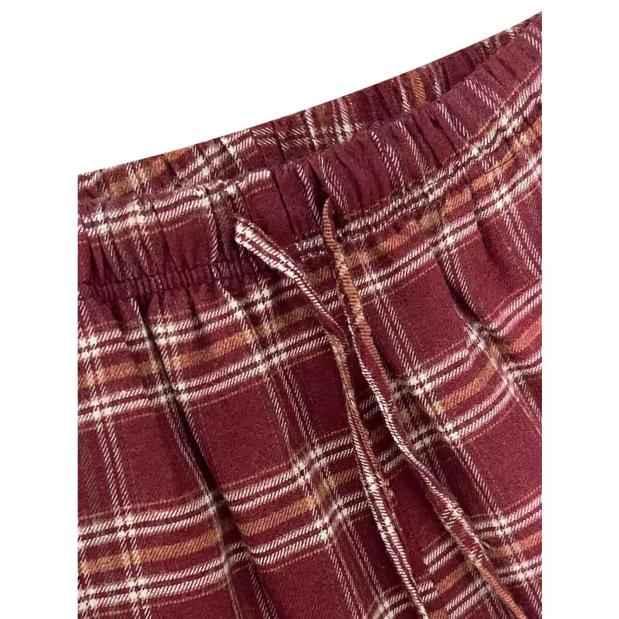 Classic Plaid Drawstring Wide Leg Pants
