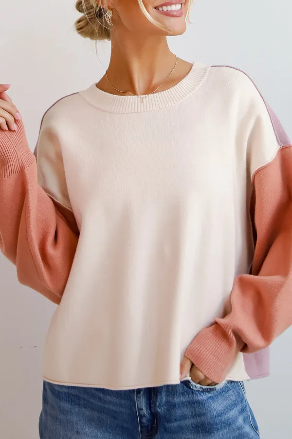 Cream Color Block Sweater