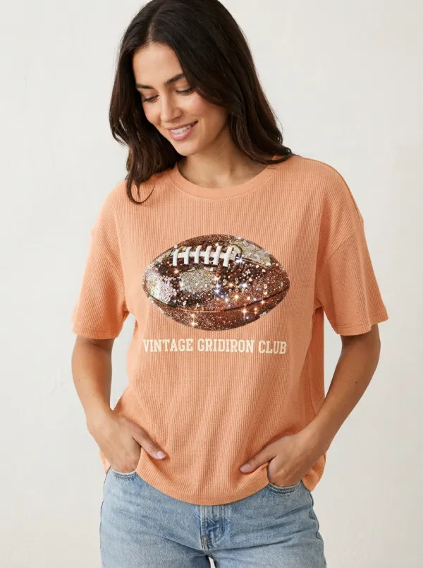 Women's Stadium Inspired Football Gridiron Ball Crew Neck Graphic T-Shirt