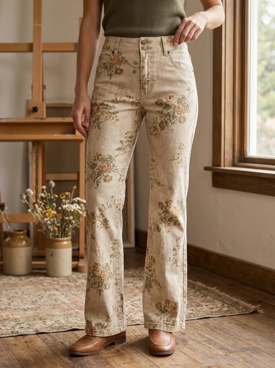 Women's Modern Vintage Floral Botanical Printed Pants