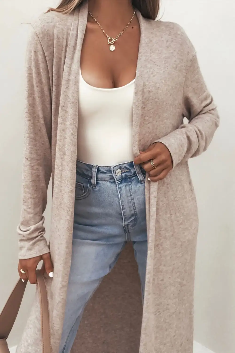 Long-Sleeve Longline Relaxed Pocketed Cardigan