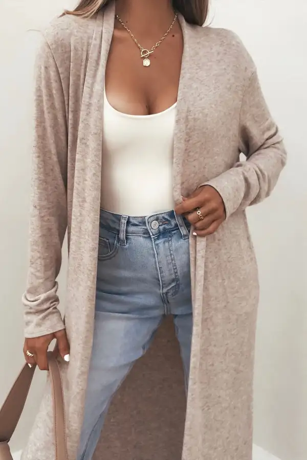 Long-Sleeve Longline Relaxed Pocketed Cardigan