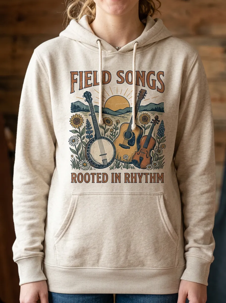 Guitar Banjo Fiddle Women's Country Music Printed Hoodie